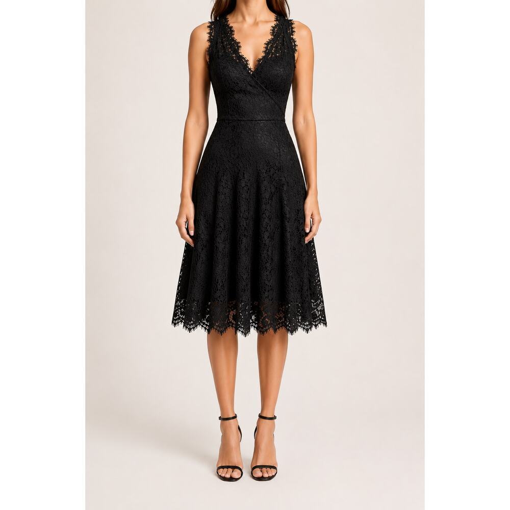 Shani Floral Lace Silk Lined Fit And Flare Midi Dress Black Size 2